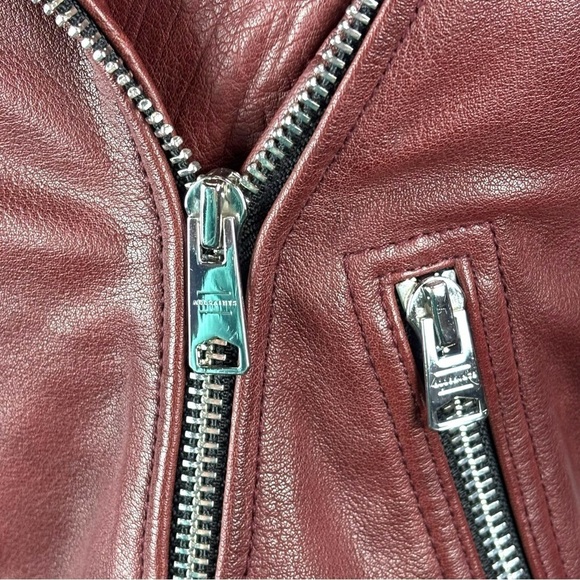 ALL SAINTS HADI CHERRY TUSCAN RED ZIP UP BUFFALO LEATHER BIKER MOTO JACKET - Picture 13 of 16